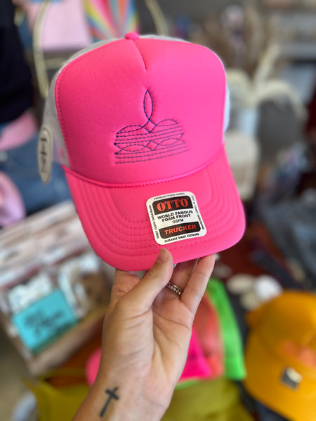 Neon Boot Stitch Trucker Hats