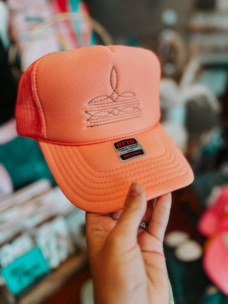 Neon Boot Stitch Trucker Hats