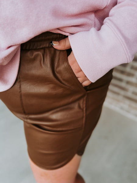 1X Brown Leather Shorts