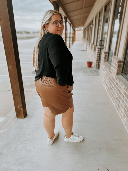 1X Brown Leather Shorts
